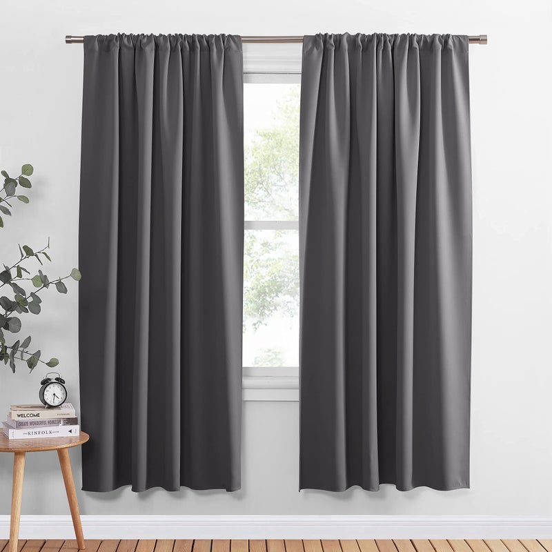 PONY DANCE Gray Blackout Curtains - Window Treatments Set Home Decoration Curtains Light Blocking Solid Soft Rod Pocket Drapes for Bedroom Living Room, 52 by 63 in, Gray, 2 Pieces - Image 1